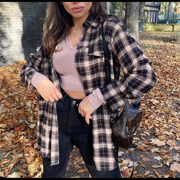 PrettyLittleThing Tops - Brown and Black Lightweight Flannel
